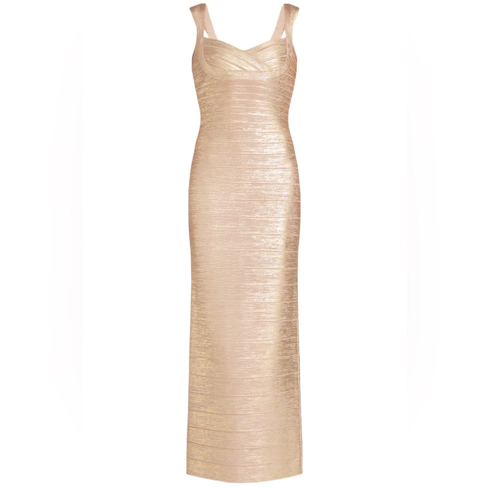 NWT Herve Leger Sweetheart Banded Foil Gown, Size Large
